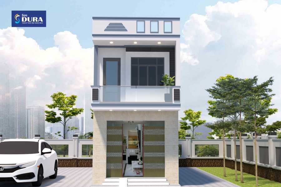 Sơn mặt tiền nhà màu xanh ghi