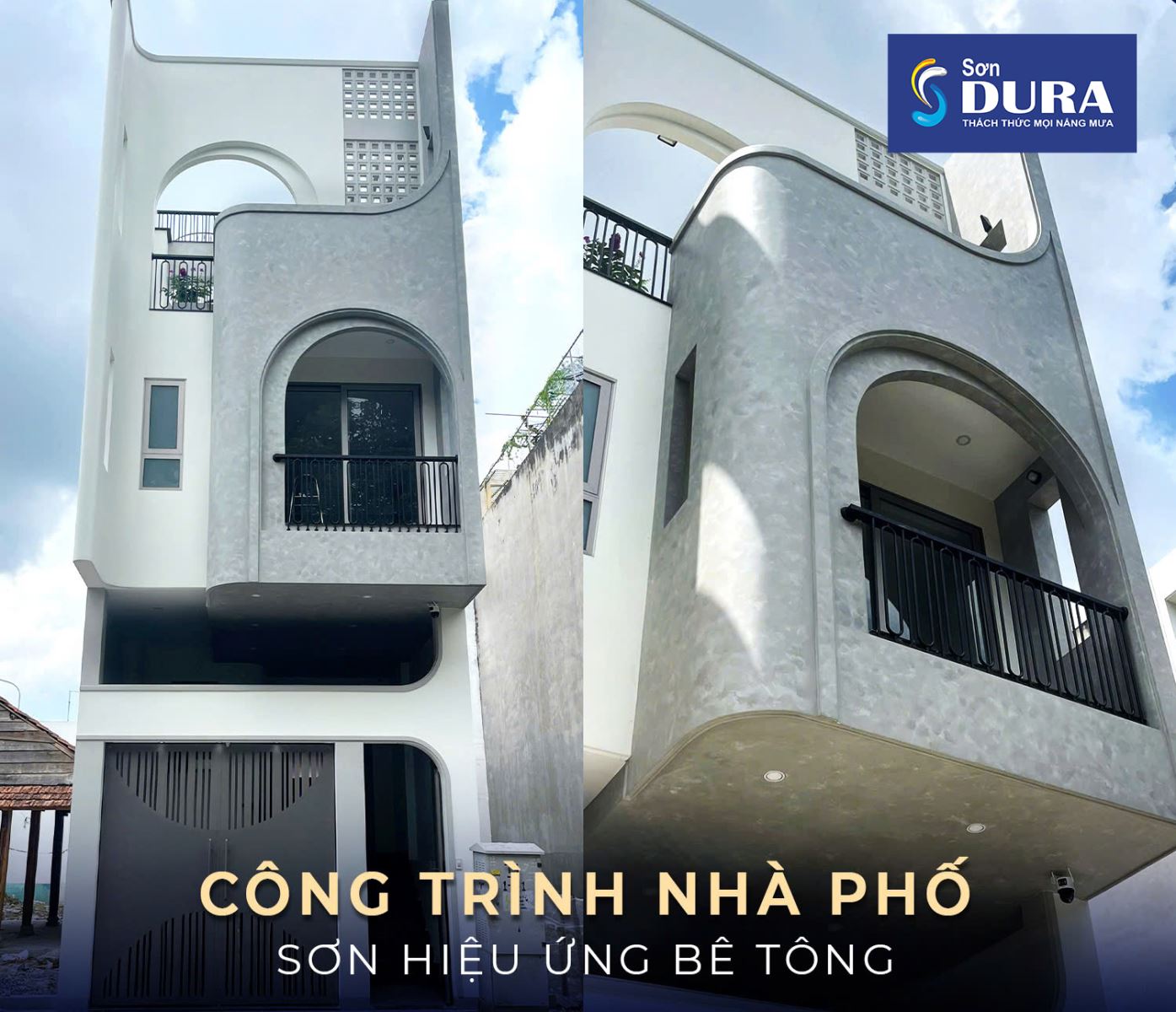 Phối màu sơn mặt tiền nhà phố với sơn hiệu ứng bê tông