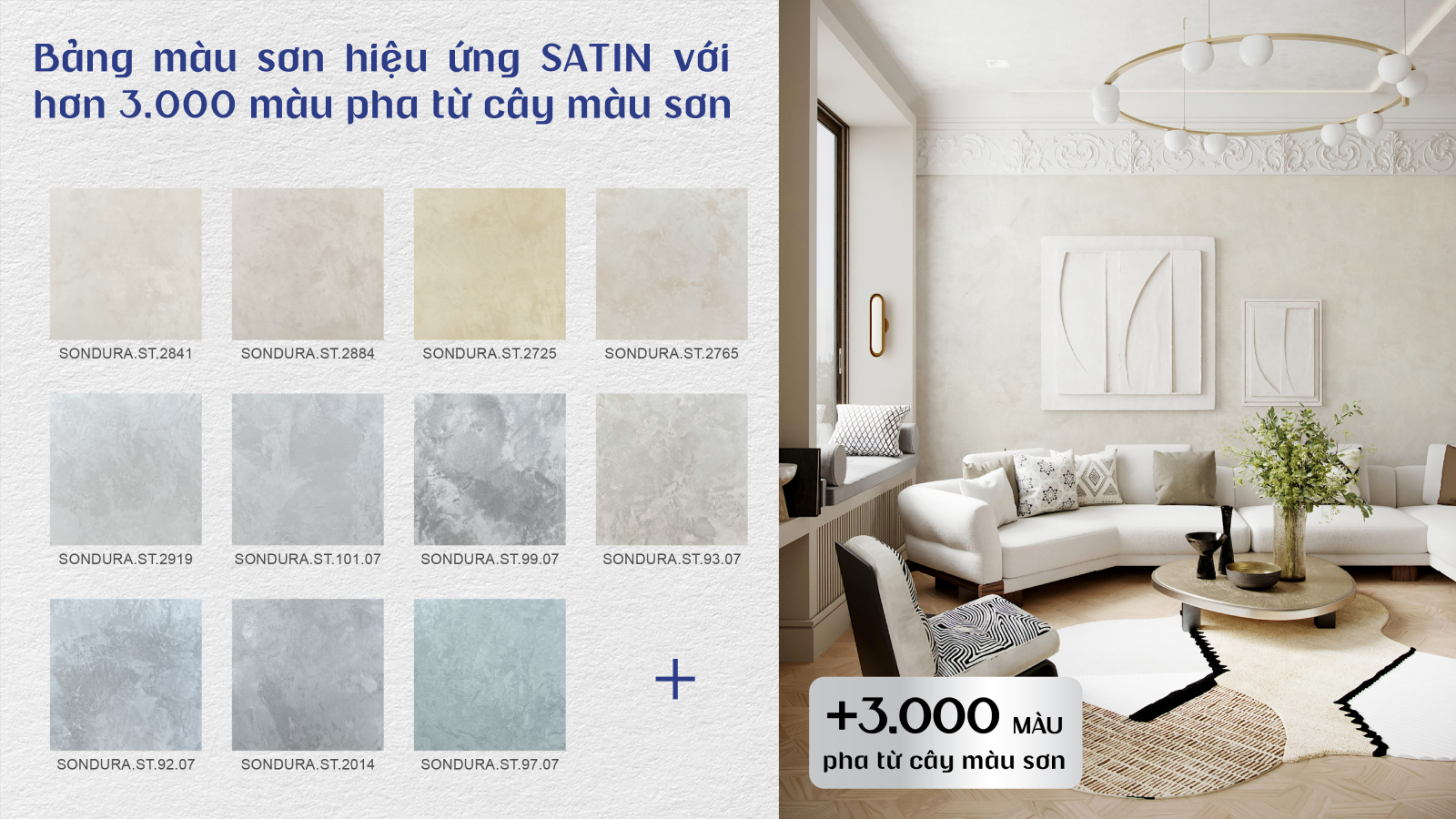 Bảng màu sơn hiệu ứng satin với hơn 3000 mã màu pha từ cây màu sơn